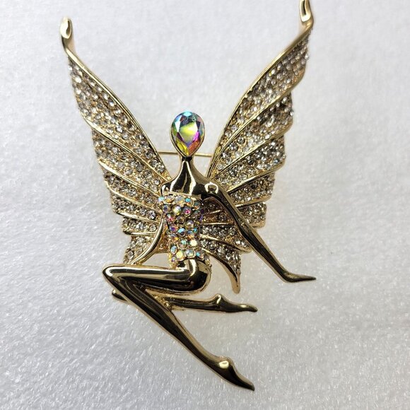 Gold Tone Angel Brooch Statement Brooch - Picture 1 of 14